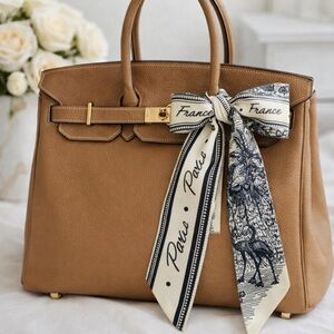 CREAM NAVY BLUE BUTTERFLY FLAMINGO SKINNY SCARF BAG HANDLE WRAP BANDEAU TIE